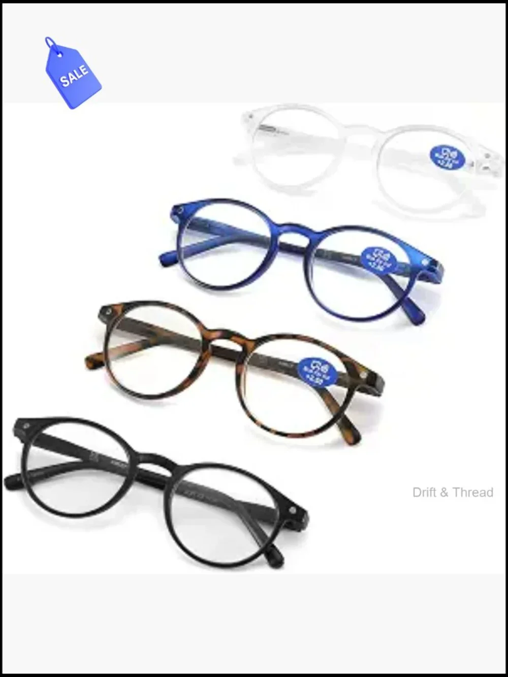 4 Pairs Round Reading Glasses with Blue Light Blocking Spring Hinges Unisex